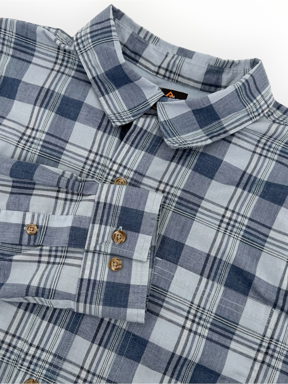 Ridgecut Toughwear Mens XLT Shirt Blue Grey Plaid Stretch Workwear Long Sleeve